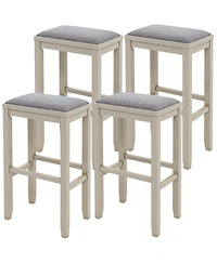 Gymax 4 Pcs Upholstered Wooden Bar Stools Bar Height Chairs Dining