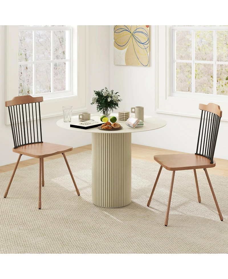 Gymax Windsor Chair Set of 4 Metal Legs Supported Dining Chair Farmhouse Armless Chair