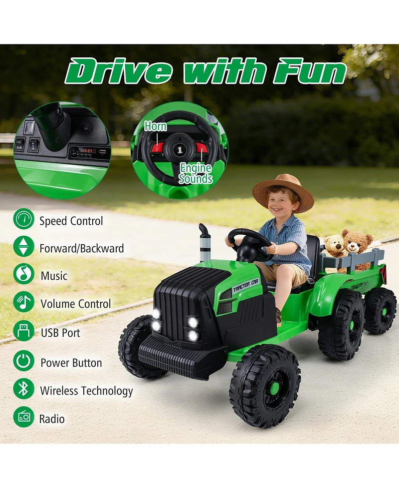 Slickblue Electric 24V Ride On Tractor for Kids with Trailer and Remote