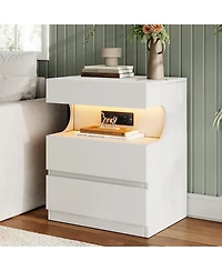 gaomon Nightstand with App-Controlled Led Light, Modern Bedside Table with Charging Station, 3 Drawer End Table with Usb Ports & Outlets