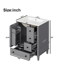 Sillysis 24" Bathroom Vanity with Sink, Modern Multi-Drawer Storage with Soft Close, Easy Assembly for Small Spaces-Sillysis