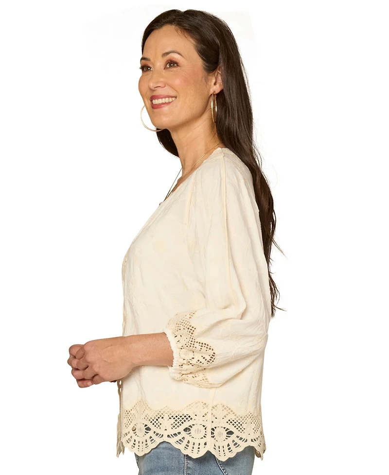 Democracy Petite Blouson Sleeve Open Front Cropped Jacket