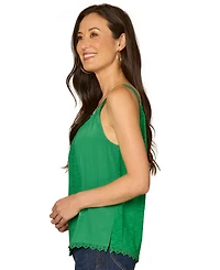 Democracy Petite Square Neck Embroidered Front Tank Top