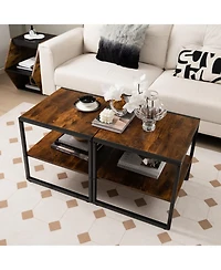 Gymax 2PCS 2-Tier End Side Sofa Coffee Table 20'' Square Table for Living Room Bedroom