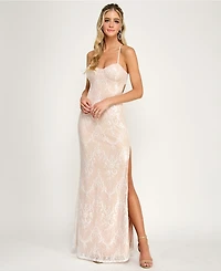 Emerald Sundae Juniors' Sweetheart-Neck Sequin Lace Gown