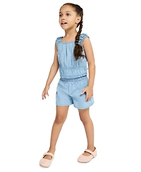 Calvin Klein Girls' 2T-6X Smocked Denim Top and Shorts, 2-Piece Set