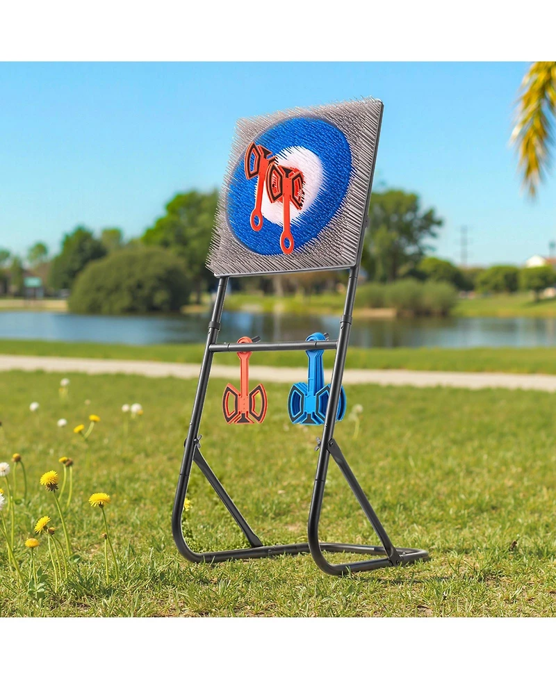Mecale Axe Throwing Game, Plastic Bristle Target with 8 Axes and Foldable Steel Frame for Indoor and Outdoor Play