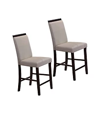 Kings Brand Furniture Set of 2 Counter Height Chairs Faux Leather Upholstery, Cappuccino Wood Frame