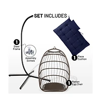 SereneLife Egg Swing Chair - Indoor/Outdoor Hanging Chair with Stand