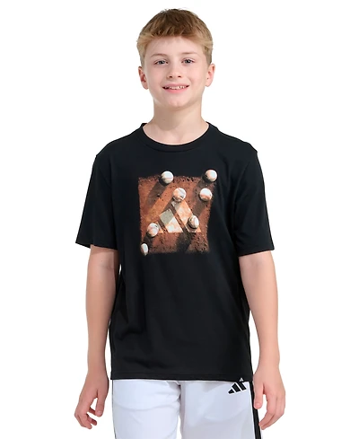 adidas Boys' 8-20 Short-Sleeve 3-Bar Baseball Plate T-Shirt