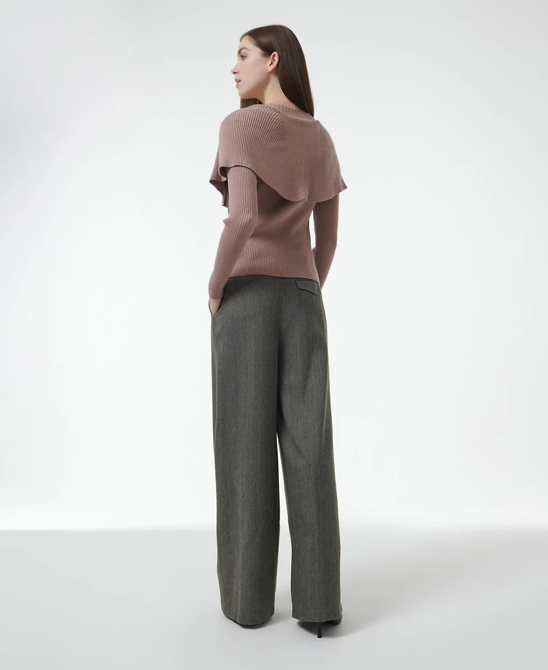 Leem Women's Cape Detail Fitted Sweater