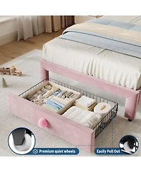 gaomon Upholstered Twin Bed Frame with Storage Drawer & Scallop Headboard, Princess Platform Frames