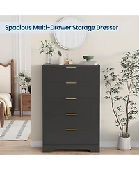 gaomon Dresser for Bedroom with 5 Drawers, Wave Fluted Modern Chest of Tall Wood Storage Organizer Nursery, Hallway, Living Room