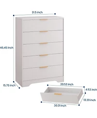 gaomon Dresser for Bedroom with 5 Drawers, Wave Fluted Modern Chest of Tall Wood Storage Organizer Nursery, Hallway, Living Room
