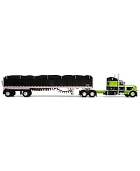 First Gear Dcp 1/64 Peterbilt 389 Semi Truck with Spread Axle Wilson Patriot Belt Trailer, Green/Black