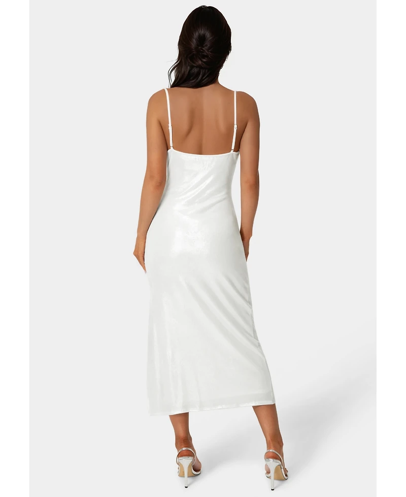 Bebe Women's Foil Metallic Slinky Cowl Maxi Dress