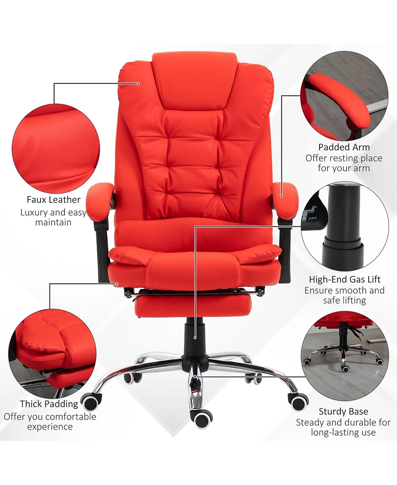 Homcom Executive Office Chair with Footrest, Padded Armrests, Red