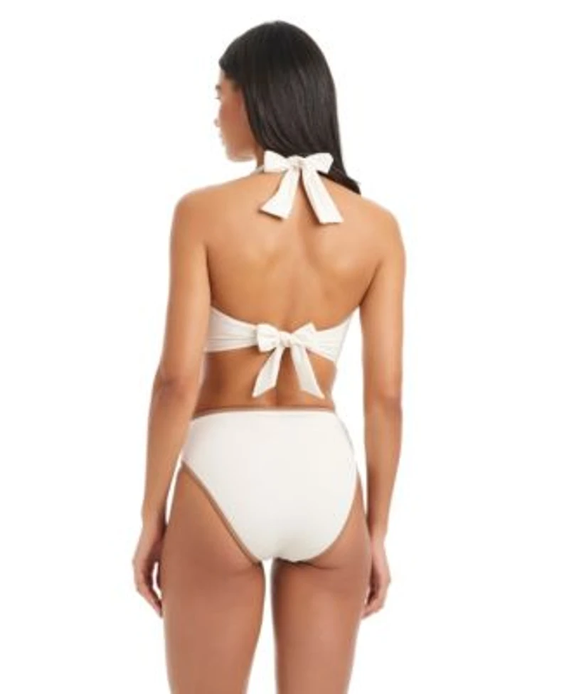 Sanctuary Womens V Neck Ribbed Crochet Bikini Halter Top Beachy Keen High Rise Swim Bottoms