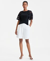 On 34th Women's Eyelet Puff Sleeve Ribbed Knit Top, Macy's Exclusive