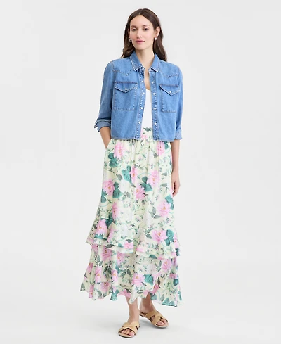 On 34th Women's Tiered Chiffon Pull-On Floral Maxi Skirt, Macy's Exclusive