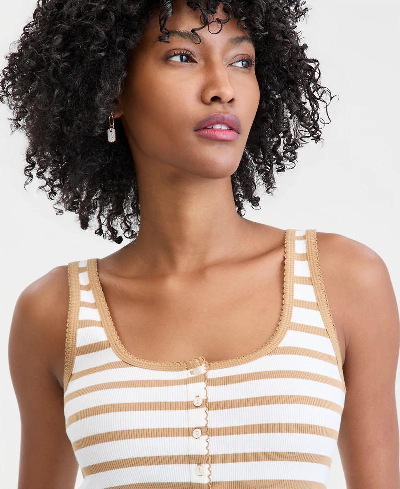 On 34th Women's Button-Down Contrast-Stitch Rib Tank Top, Macy's Exclusive