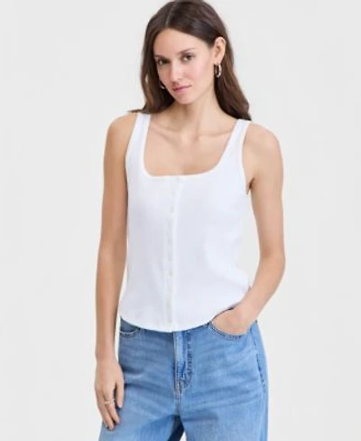 On 34th Womens Button Down Contrast Stitch Rib Tank Top Macys Exclusive