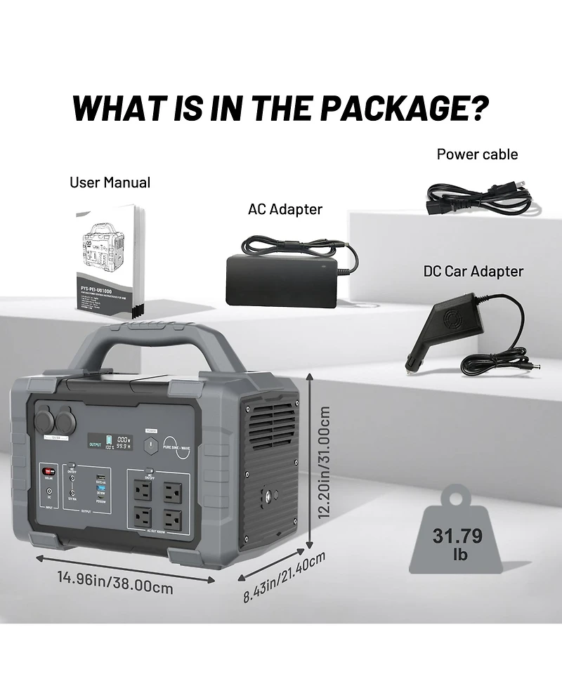 Mondawe 1024Wh-1000W Portable Power Station Outdoor Solar Generator with 300W Solar Input