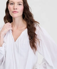 On 34th Women's Cotton Solid Tie-Front Volume-Sleeve Blouse, Macy's Exclusive