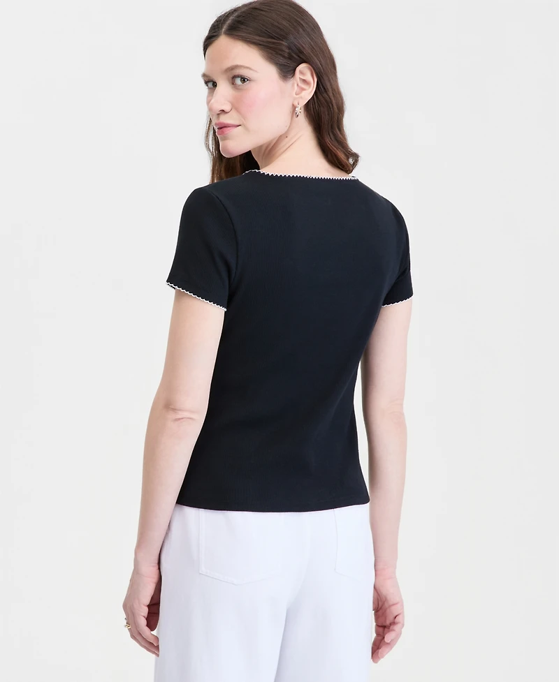 On 34th Women's Scoop-Neck Rib Contrast-Stitch Top, Macy's Exclusive