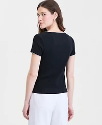 On 34th Women's Scoop-Neck Rib Contrast-Stitch Top, Macy's Exclusive