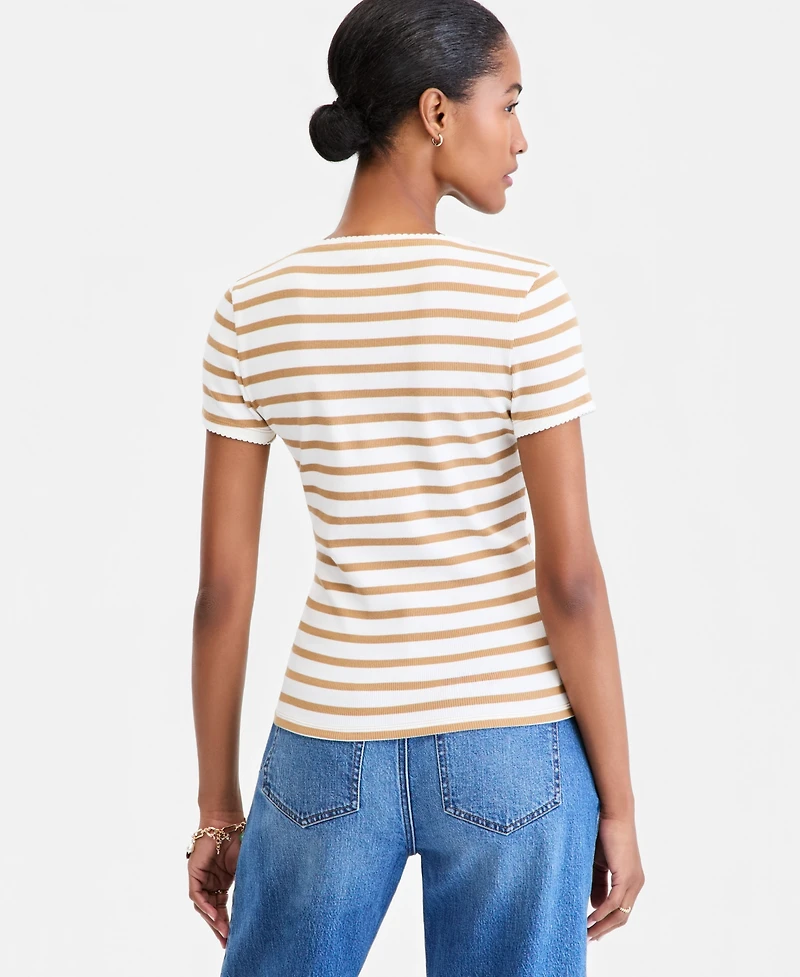 On 34th Women's Scoop-Neck Rib Contrast-Stitch Top, Macy's Exclusive