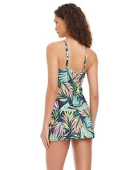 Beyond Control Womens High Neck Printed Tankini Side Slit Swim Skirt