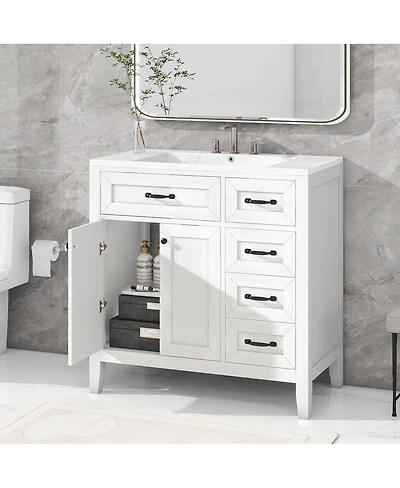 Sillysis 36" Bathroom Vanity with Ceramic Sink, Solid Wood Frame, Storage Cabinet & Drawers for Modern Bathrooms