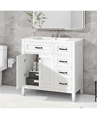 Sillysis 36" Bathroom Vanity with Ceramic Sink, Solid Wood Frame, Storage Cabinet & Drawers for Modern Bathrooms