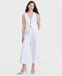 On 34th Womens V Neck Button Front Vest High Rise Cropped Wide Leg Pants Macys Exclusive
