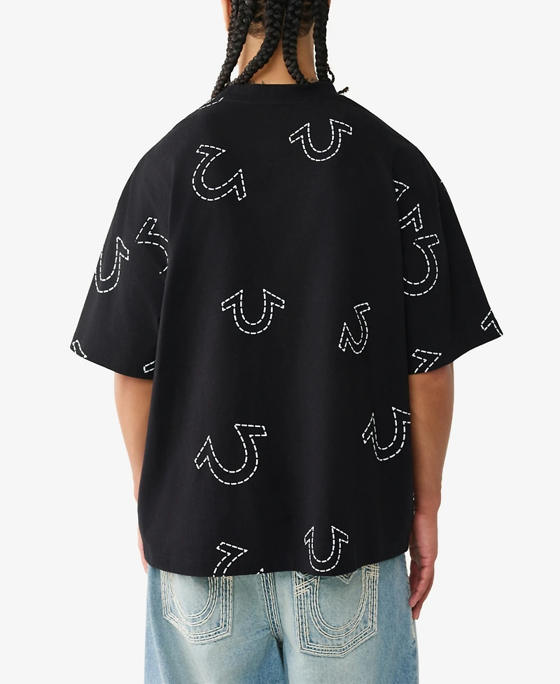 True Religion Men's Short-Sleeve Horseshoe Print Oversized T-Shirt