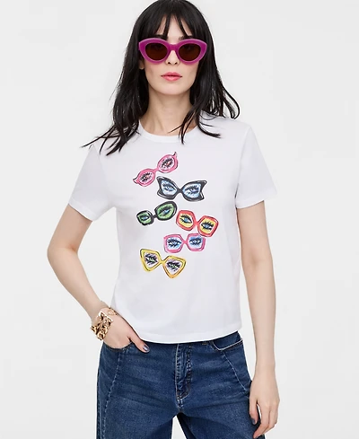 Women's Cropped Sunglasses T-Shirt, Macy's Exclusive- Molly Rogers Capsule Collection