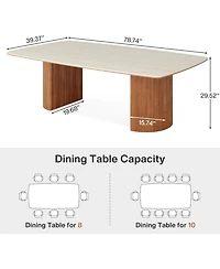 Tribesigns 78.74" Travertine Slab Dining Table for 8-10, Travertine Slab Tabletop & Semi-Circular Stripe Base