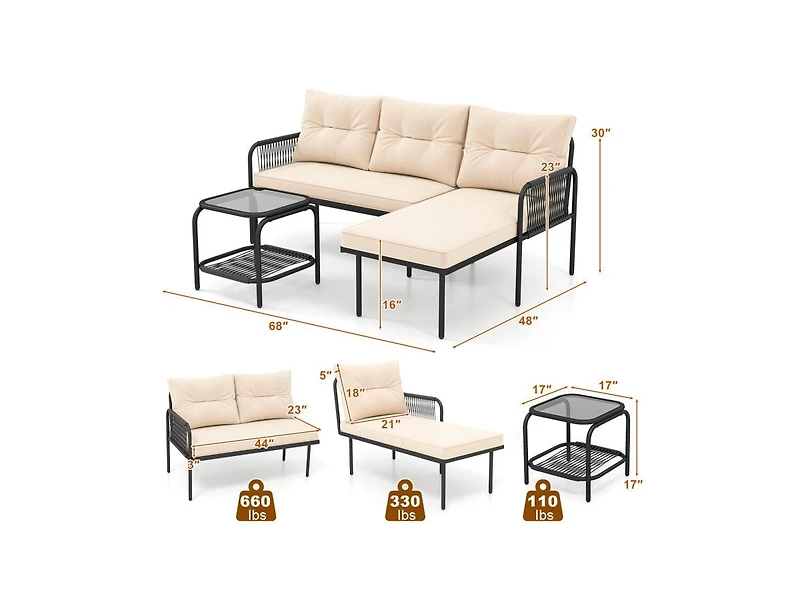 Slickblue 3-Piece Patio L-Shaped Rattan Sectional Sofa Set
