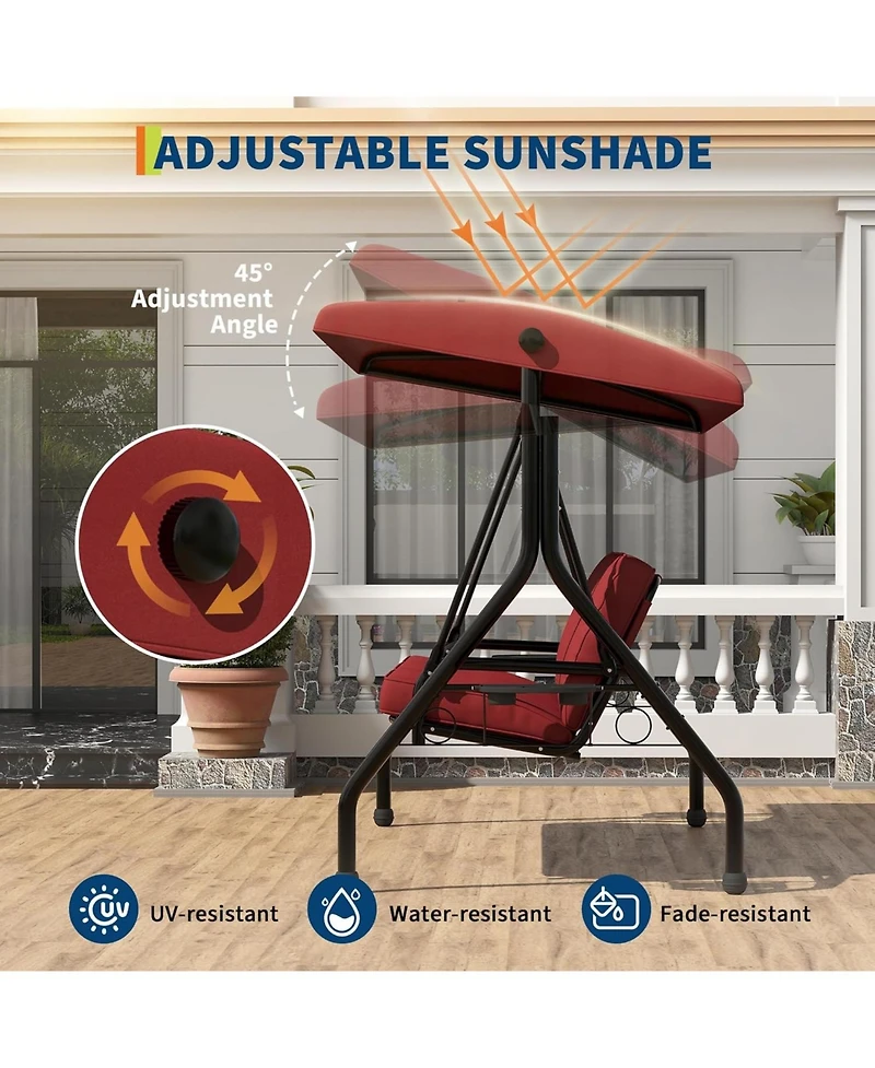 gaomon 3 Seat Outdoor Porch Swing, 2-in-1 Patio Swing Chair with Thickened Removable Cushions