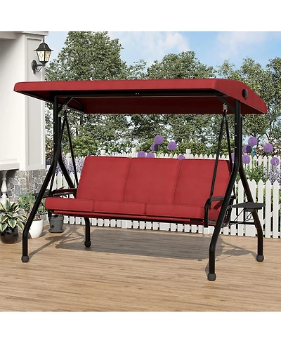 gaomon 3 Seat Outdoor Porch Swing, 2-in-1 Patio Swing Chair with Thickened Removable Cushions