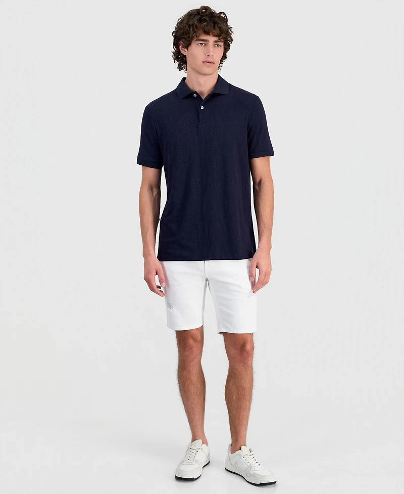 Guess Men's Jacquard Flower Polo Button-Up Shirt