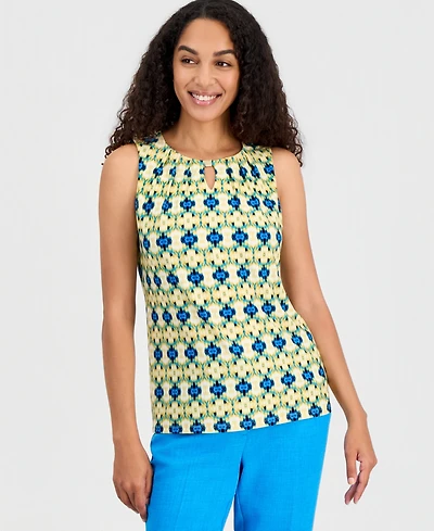 Kasper Women's Printed Sleeveless Keyhole Top