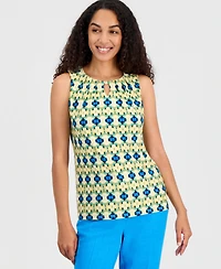 Kasper Women's Printed Sleeveless Keyhole Top