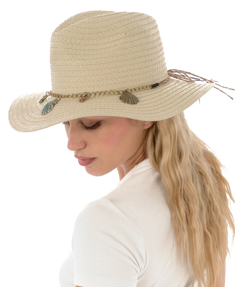 Marcus Adler Straw Shell Trim Panama Hat