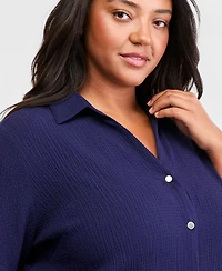 Anne Klein Essentials Plus Collared Button-Front Shirt