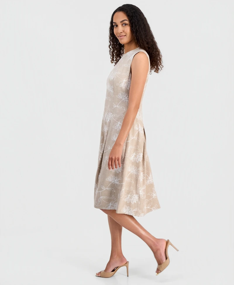 Kasper Petite Box Pleated Crewneck Midi Dress