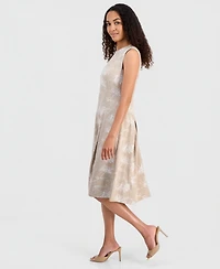 Kasper Petite Box Pleated Crewneck Midi Dress