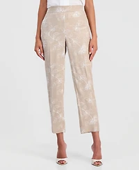 Kasper Petite Floral Embroidery Mid-Rise Pants