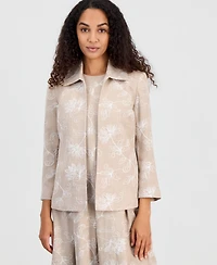 Kasper Petite Floral Embroidery Wing Collar Jacket